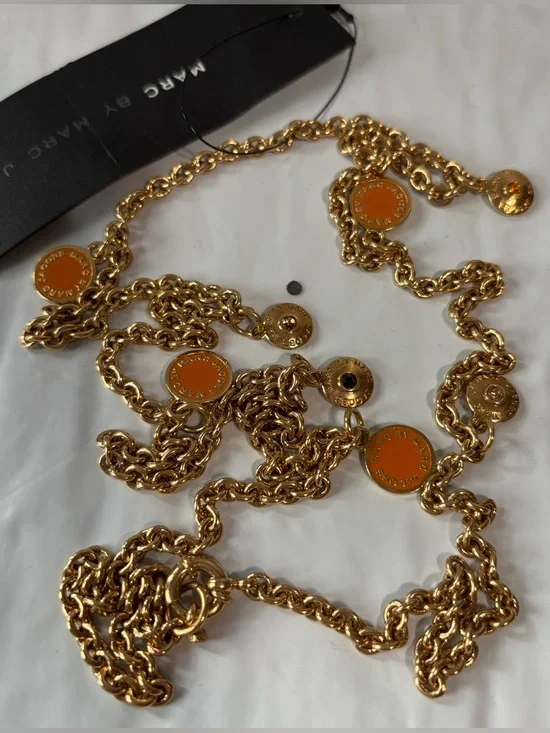 Marc by Marc Jacobs Gold Chain Necklace with Orange Logo Discs - Picture 1 of 1
